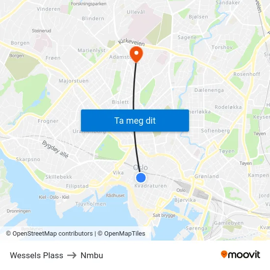 Wessels Plass to Nmbu map