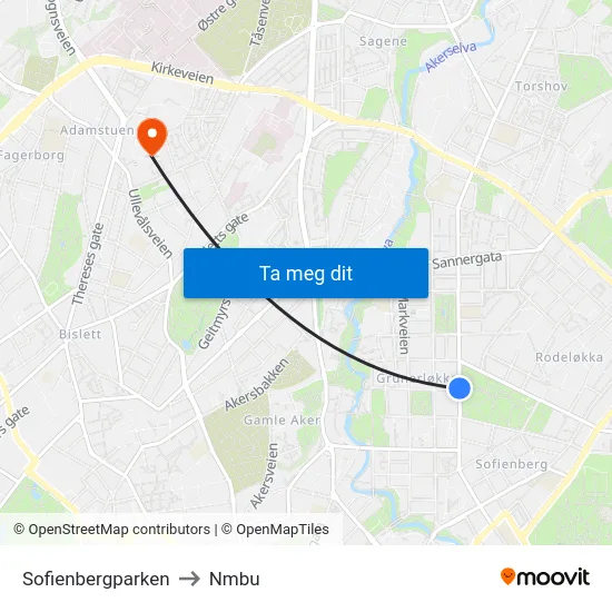 Sofienbergparken to Nmbu map