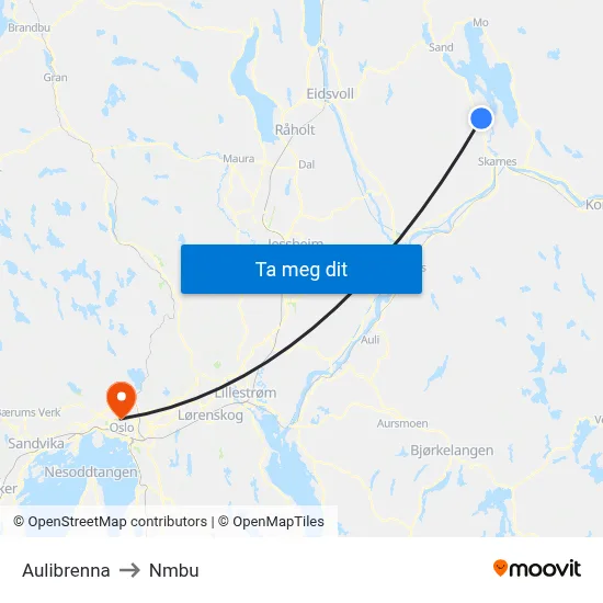 Aulibrenna to Nmbu map