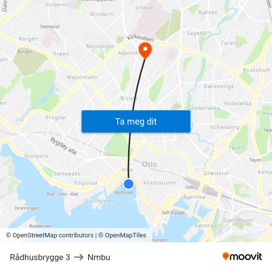Rådhusbrygge 3 to Nmbu map