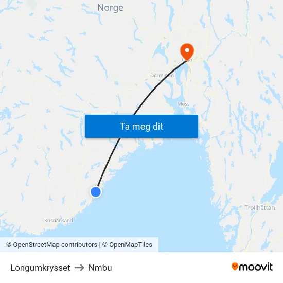 Longumkrysset to Nmbu map