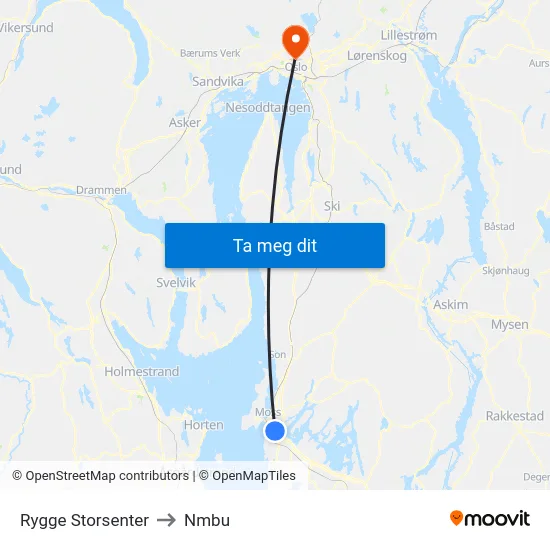 Rygge Storsenter to Nmbu map