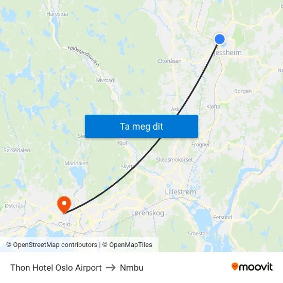 Thon Hotel Oslo Airport to Nmbu map