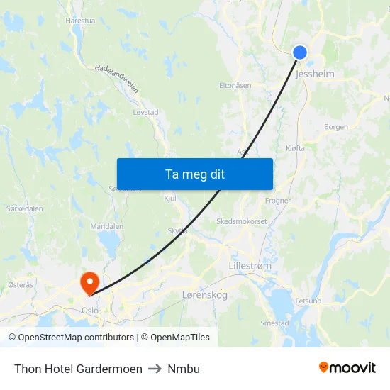 Thon Hotel Gardermoen to Nmbu map