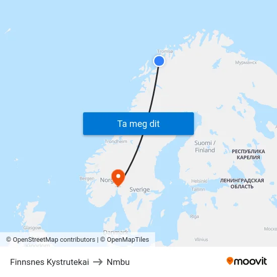 Finnsnes Kystrutekai to Nmbu map