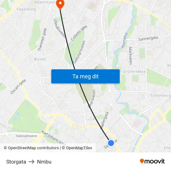 Storgata to Nmbu map