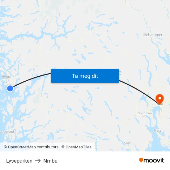 Lyseparken to Nmbu map