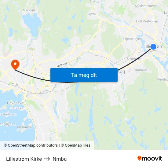 Lillestrøm Kirke to Nmbu map