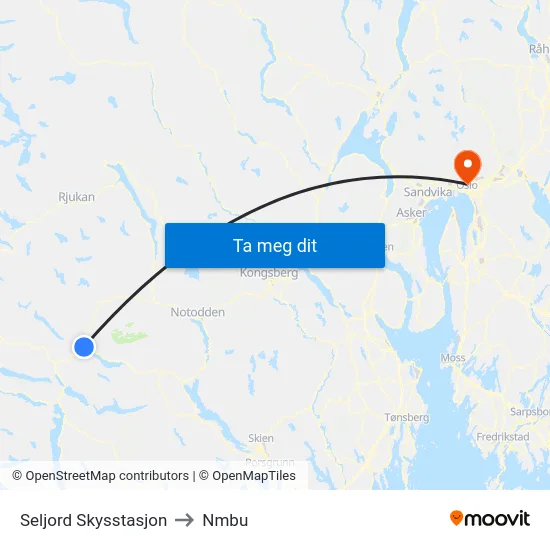 Seljord Skysstasjon to Nmbu map
