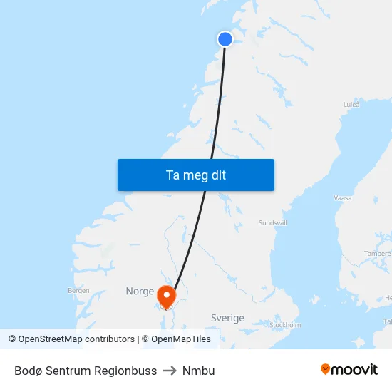 Bodø Sentrum Regionbuss to Nmbu map