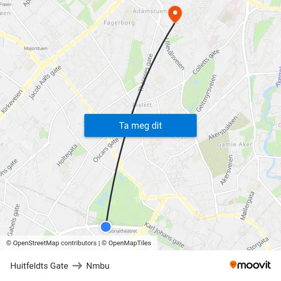 Huitfeldts Gate to Nmbu map