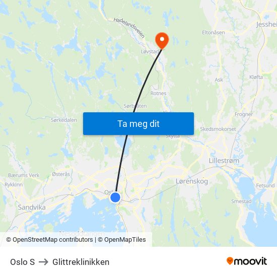 Oslo S to Glittreklinikken map