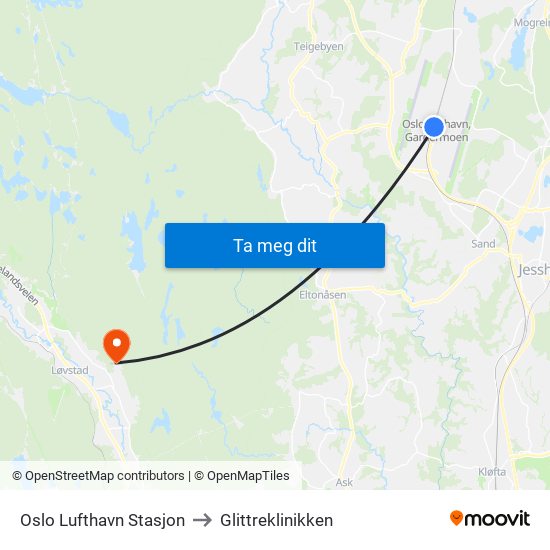 Oslo Lufthavn Stasjon to Glittreklinikken map