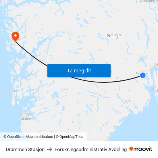 Drammen Stasjon to Forskningsadministrativ Avdeling map