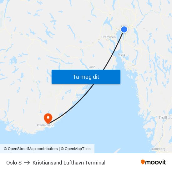 Oslo S to Kristiansand Lufthavn Terminal map