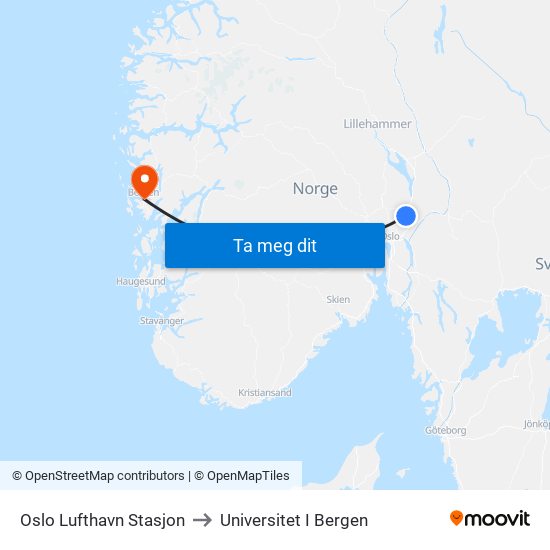 Oslo Lufthavn Stasjon to Universitet I Bergen map