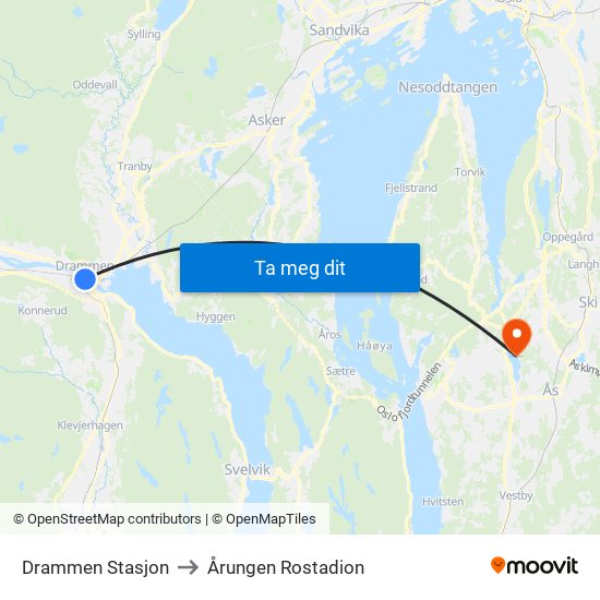 Drammen Stasjon to Årungen Rostadion map