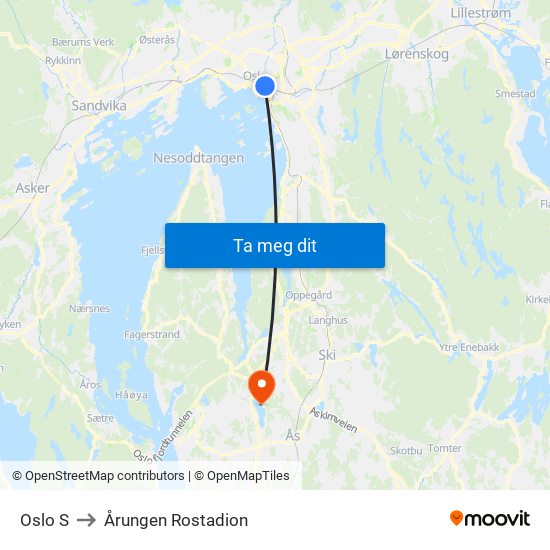 Oslo S to Årungen Rostadion map