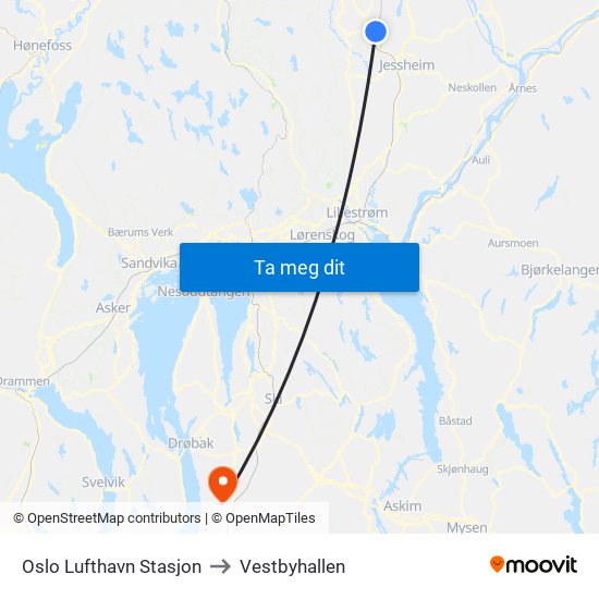 Oslo Lufthavn Stasjon to Vestbyhallen map