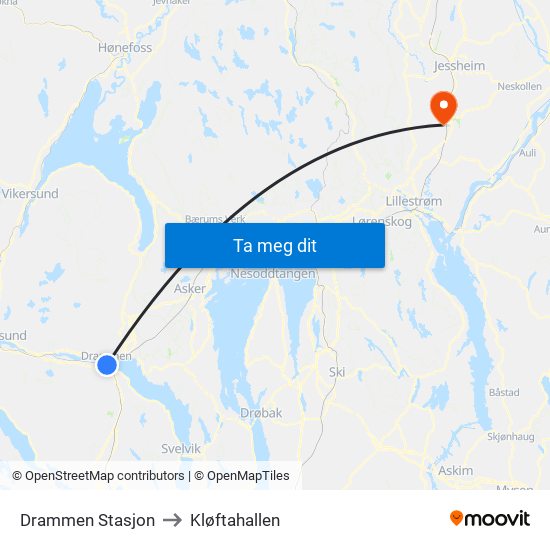 Drammen Stasjon to Kløftahallen map