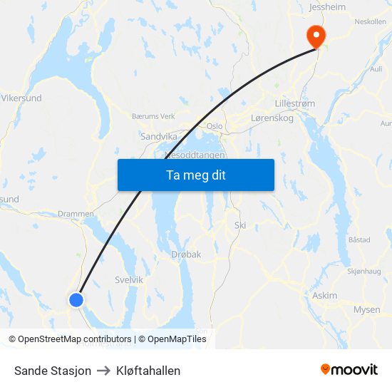 Sande Stasjon to Kløftahallen map