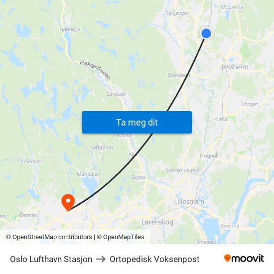 Oslo Lufthavn Stasjon to Ortopedisk Voksenpost map