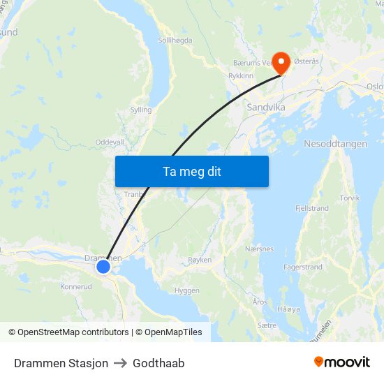 Drammen Stasjon to Godthaab map