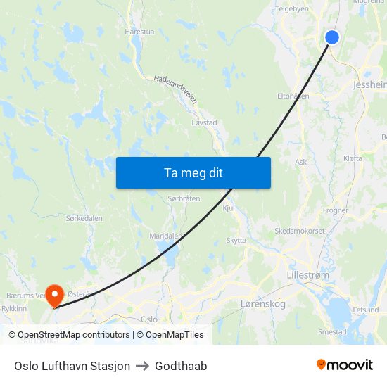 Oslo Lufthavn Stasjon to Godthaab map