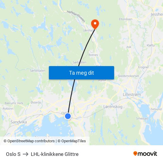 Oslo S to LHL-klinikkene Glittre map