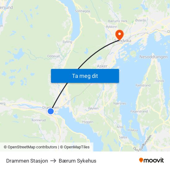Drammen Stasjon to Bærum Sykehus map