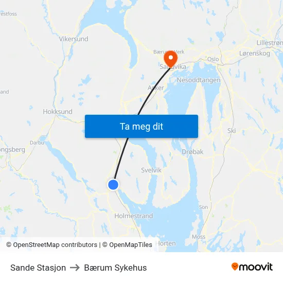 Sande Stasjon to Bærum Sykehus map
