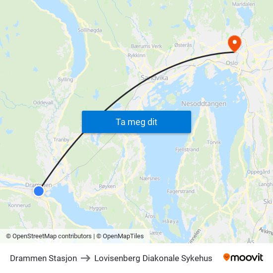 Drammen Stasjon to Lovisenberg Diakonale Sykehus map