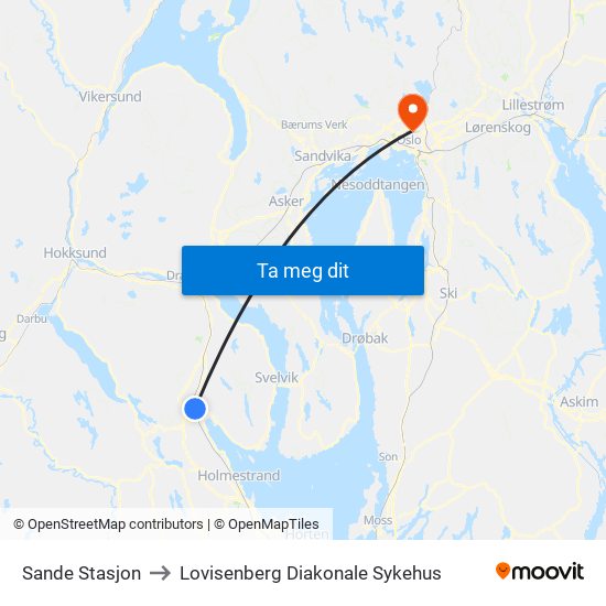 Sande Stasjon to Lovisenberg Diakonale Sykehus map