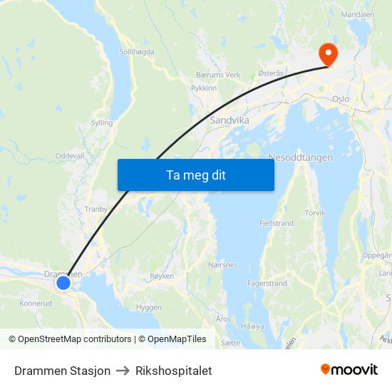 Drammen Stasjon to Rikshospitalet map