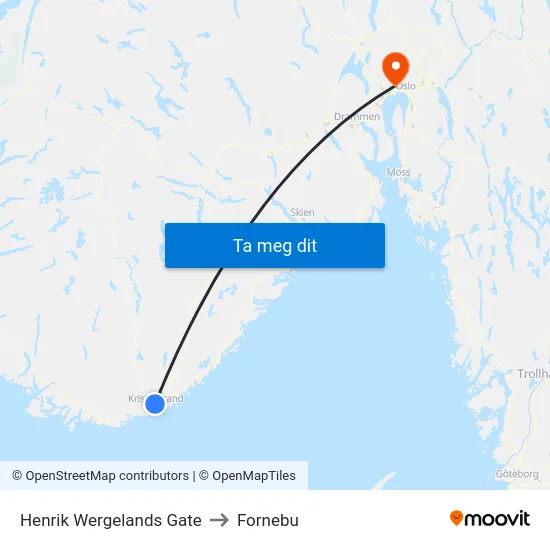 Henrik Wergelands Gate to Fornebu map