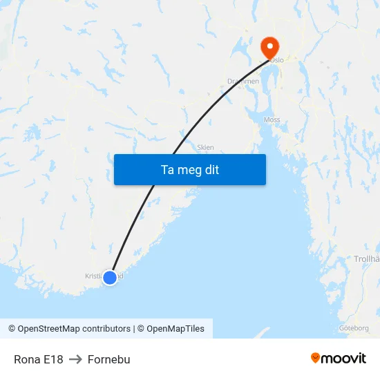 Rona E18 to Fornebu map