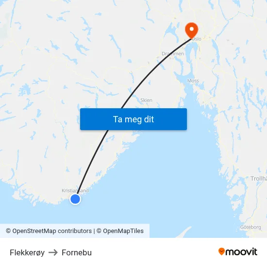 Flekkerøy to Fornebu map