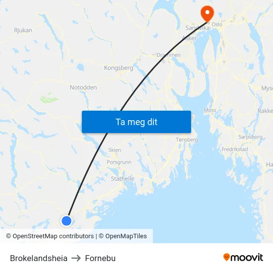 Brokelandsheia to Fornebu map