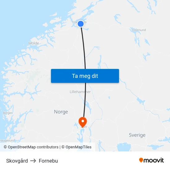 Skovgård to Fornebu map