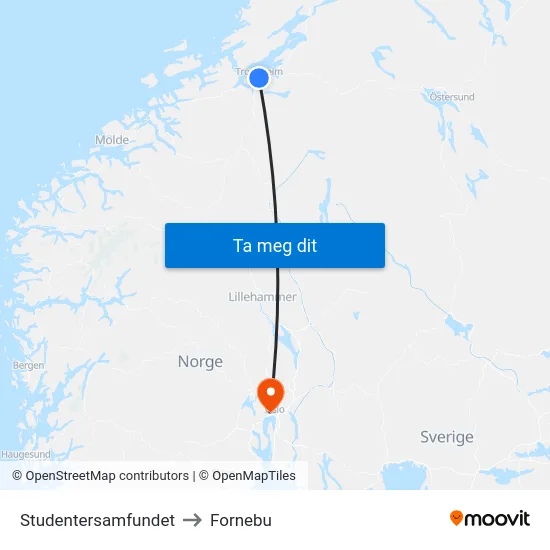 Studentersamfundet to Fornebu map