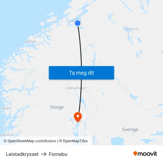 Leistadkrysset to Fornebu map