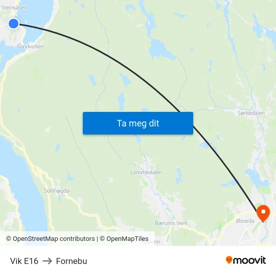 Vik E16 to Fornebu map