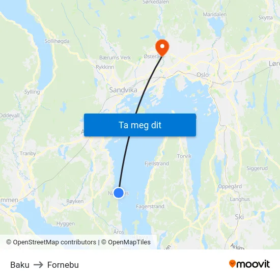 Baku to Fornebu map