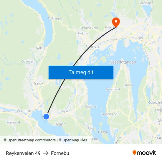 Røykenveien 49 to Fornebu map