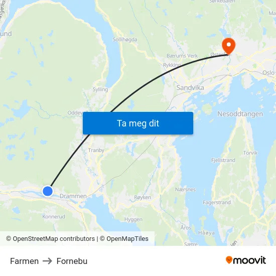 Farmen to Fornebu map