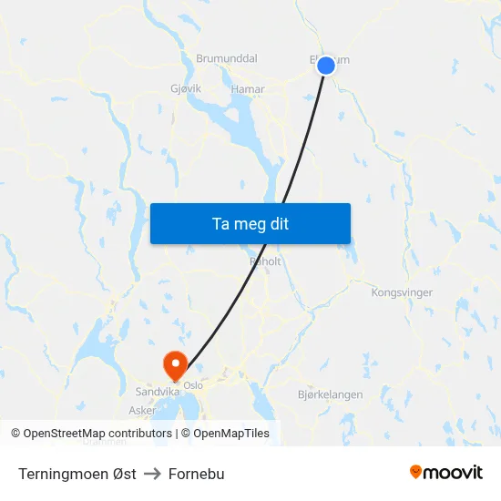 Terningmoen Øst to Fornebu map