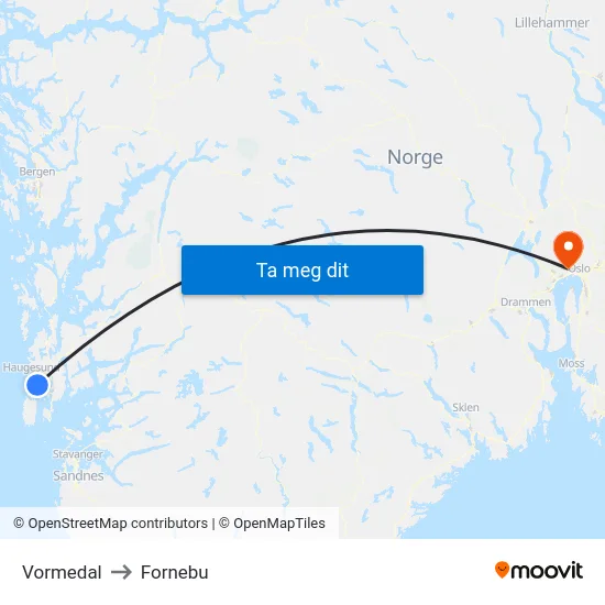 Vormedal to Fornebu map