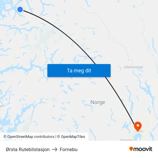 Ørsta Rutebilstasjon to Fornebu map