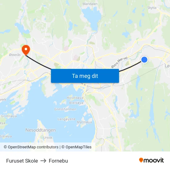 Furuset Skole to Fornebu map