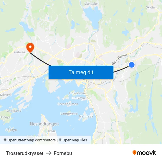 Trosterudkrysset to Fornebu map